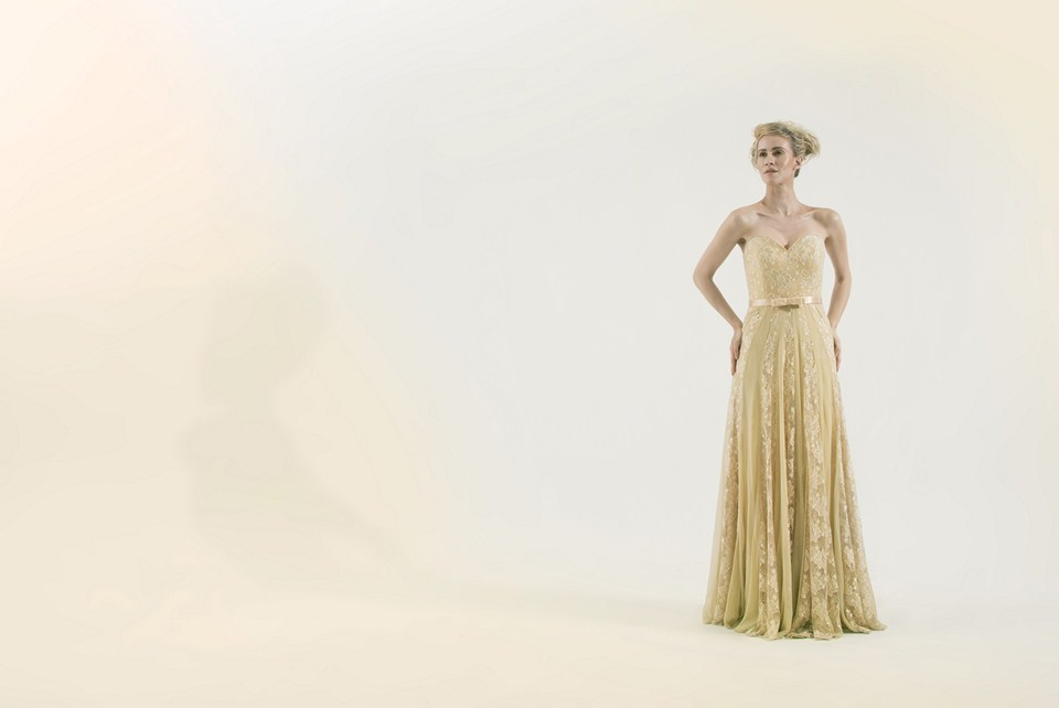 Exquisite gold lace evening dress