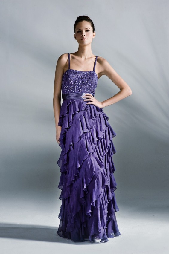 Strappy floor-length beaded evening gown