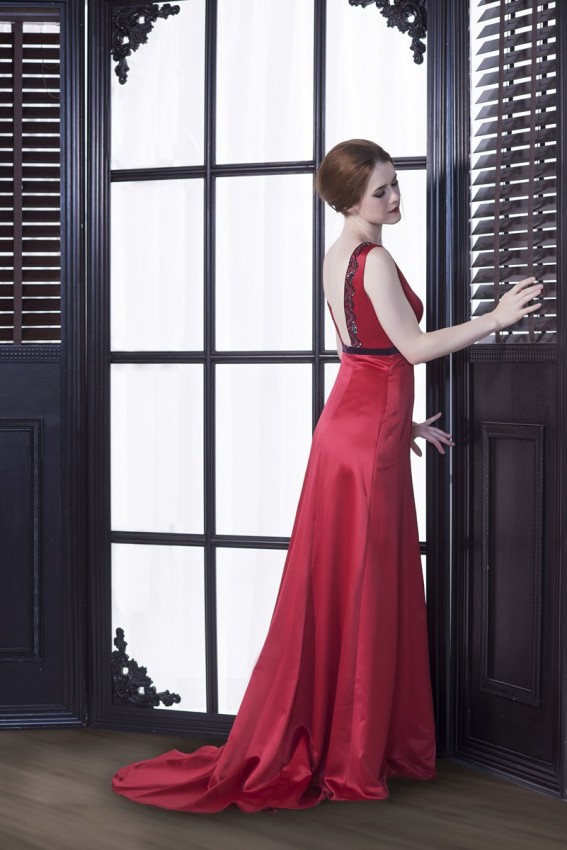 Beaded red evening gown